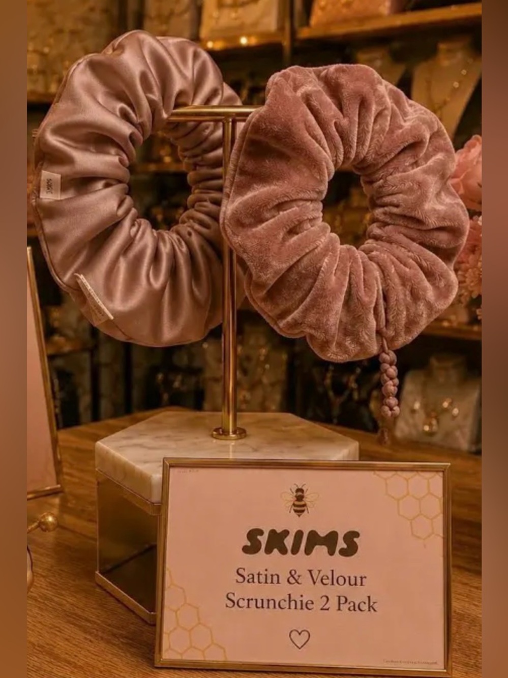 SKIMS Satin & Velour Scrunchie Set in Blush Taupe